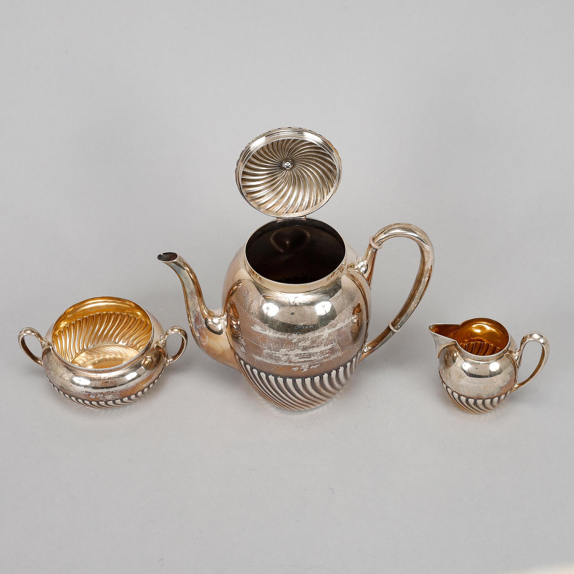Carl August Björklund, kaffeservis, 3 delar, silver, Stockholm 1900.