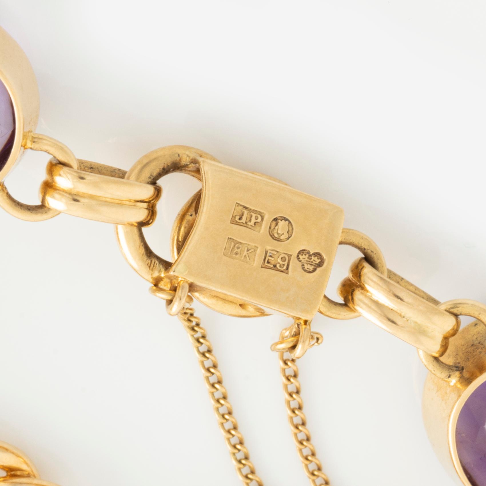 Bracelet and ring, 18K gold with cabochon-cut amethysts.