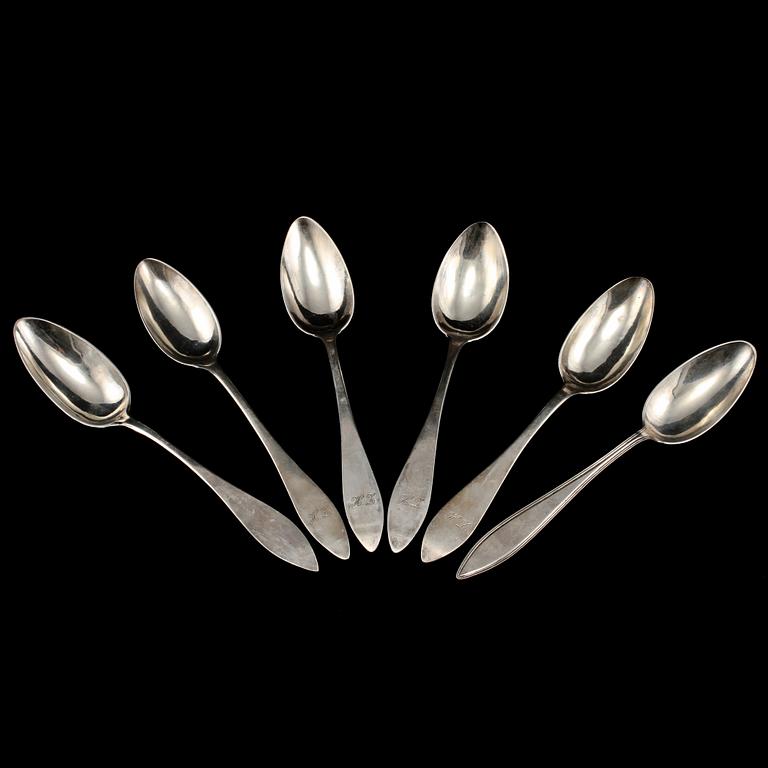 SKEDAR, 6 st, silver, 1700-tal. Vikt 265 g.