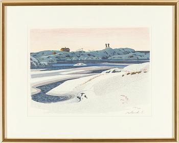 Roland Svensson · ROLAND SVENSSON, färglitografi. "Kallt". Signerad och numrerad 152/350.
