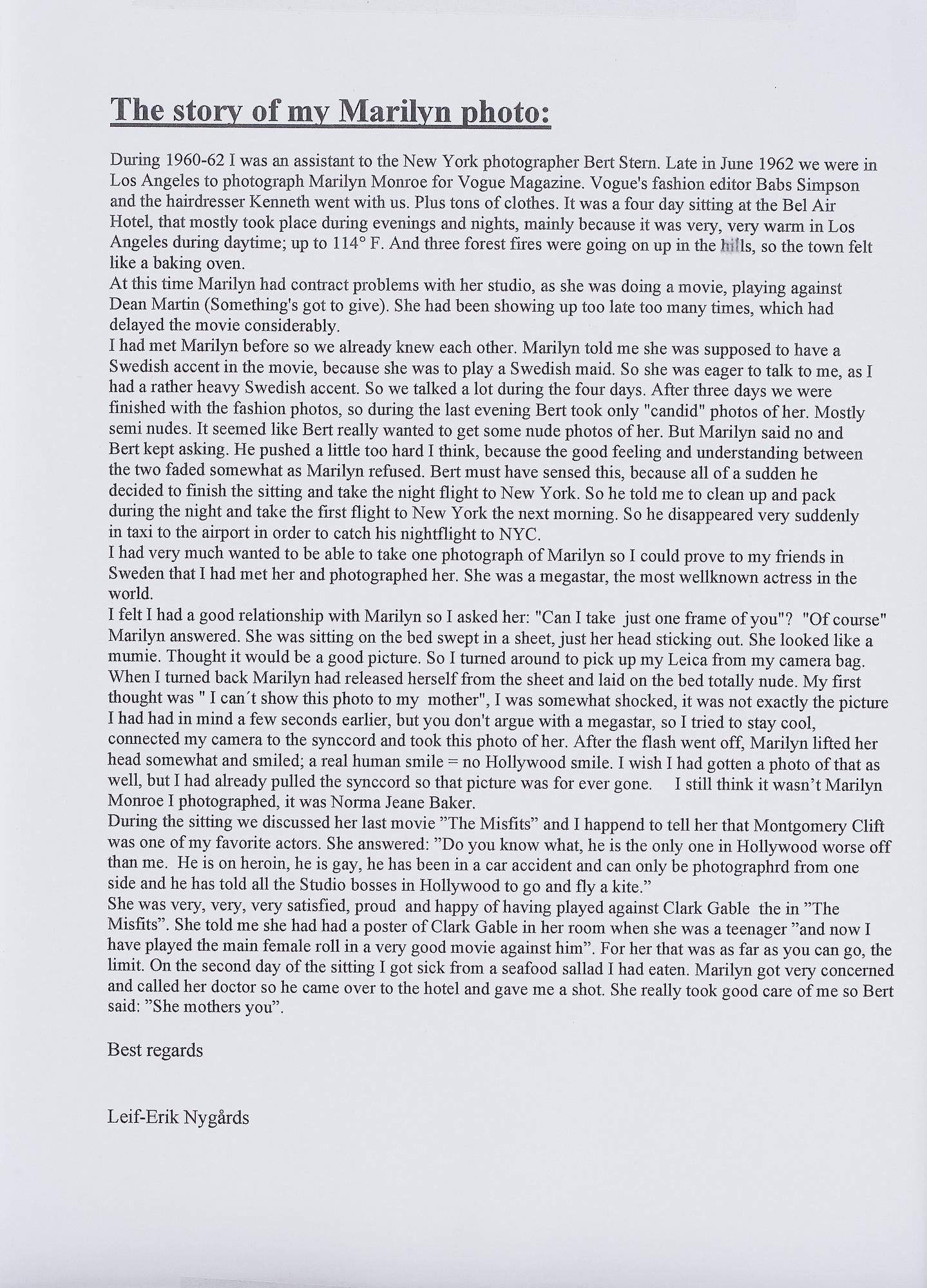 Leif-Erik Nygårds, fotografi signerad och numrerad 23/32 a tergo.