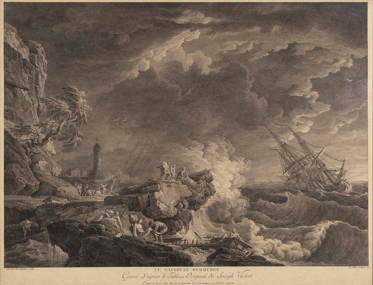 JOSEPH VERNET, KOPPARSTICK, efter, Le Vaisseau submergé. 1769.