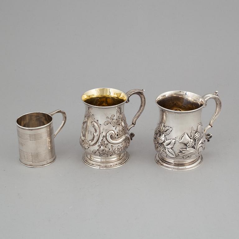 Three silver jugs, London 1743, 1767 and 1805.
