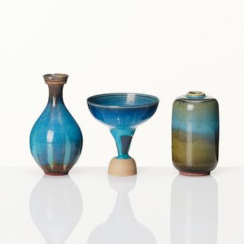 Wilhelm Kåge, three 'Farsta' stoneware miniature vases, Gustavsberg studio, Sweden 1958.