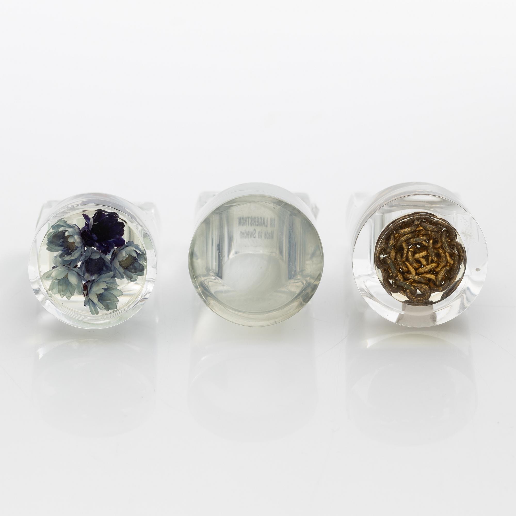 Siv Lagerström, three acrylic rings, 1970s.