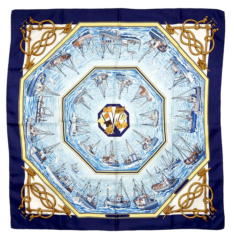 A silk scarf by Hermès, "Retour de pêche".