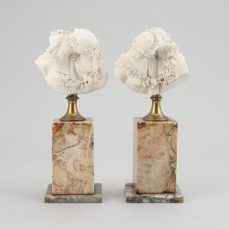 Jean-Antoine Houdon, afteer. A pair. Parian.