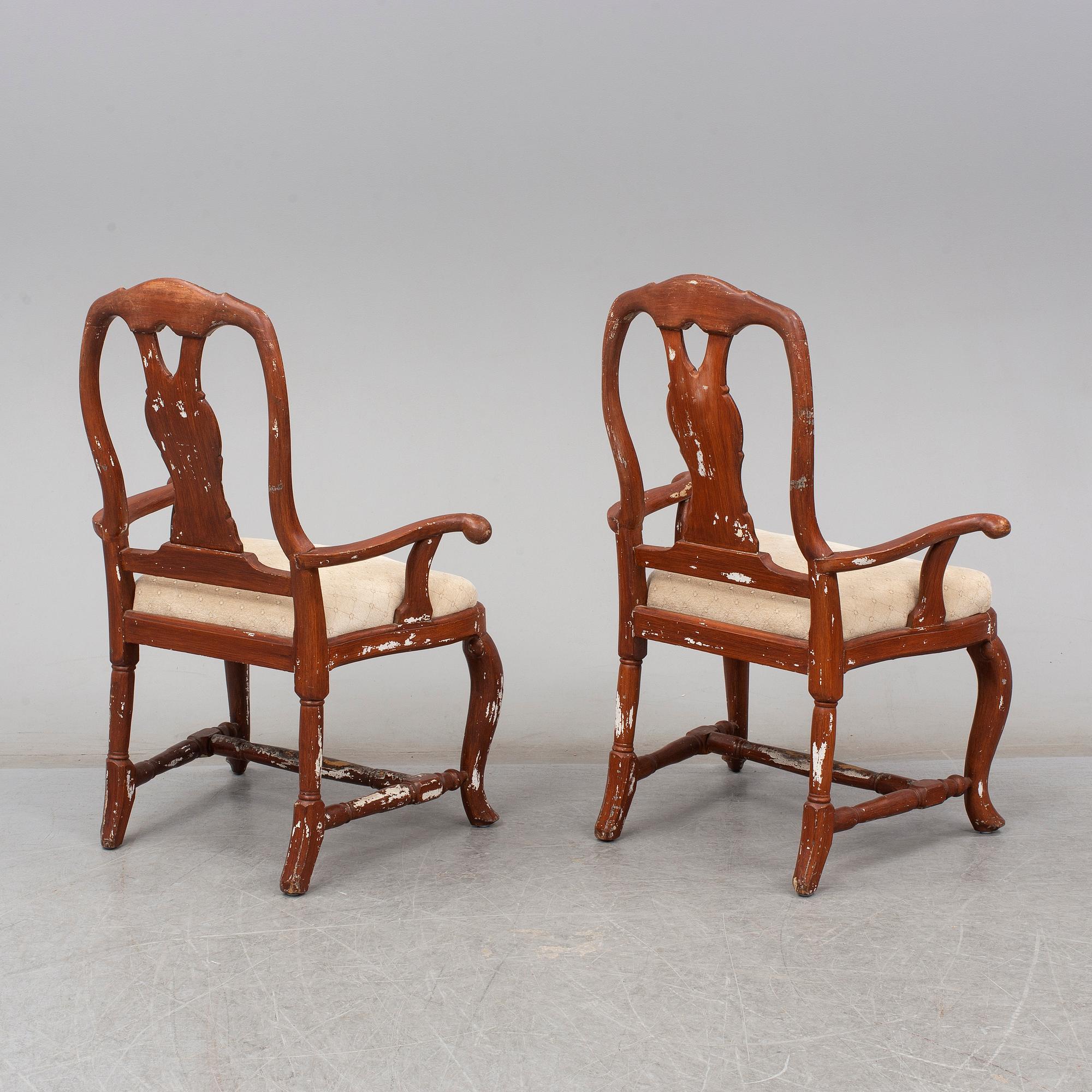 A pair of Swedish 18th century armchairs.