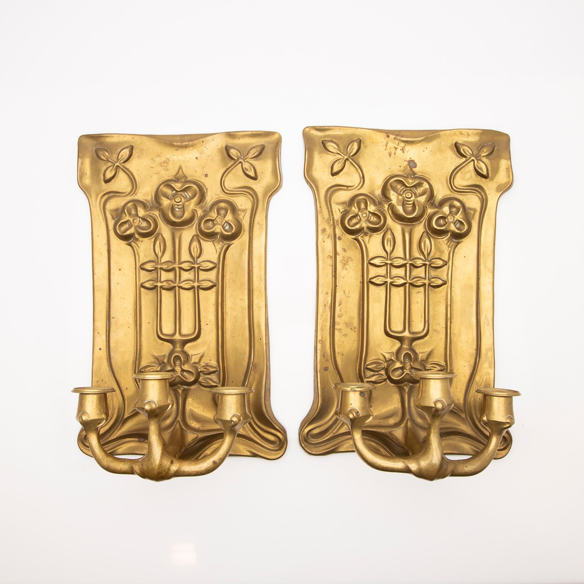 Wall sconces, a pair, Art Nouveau, circa 1900.