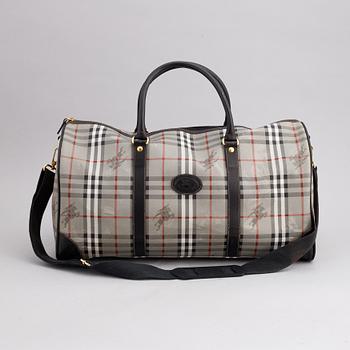 Burberry, a canvas weekend bag.