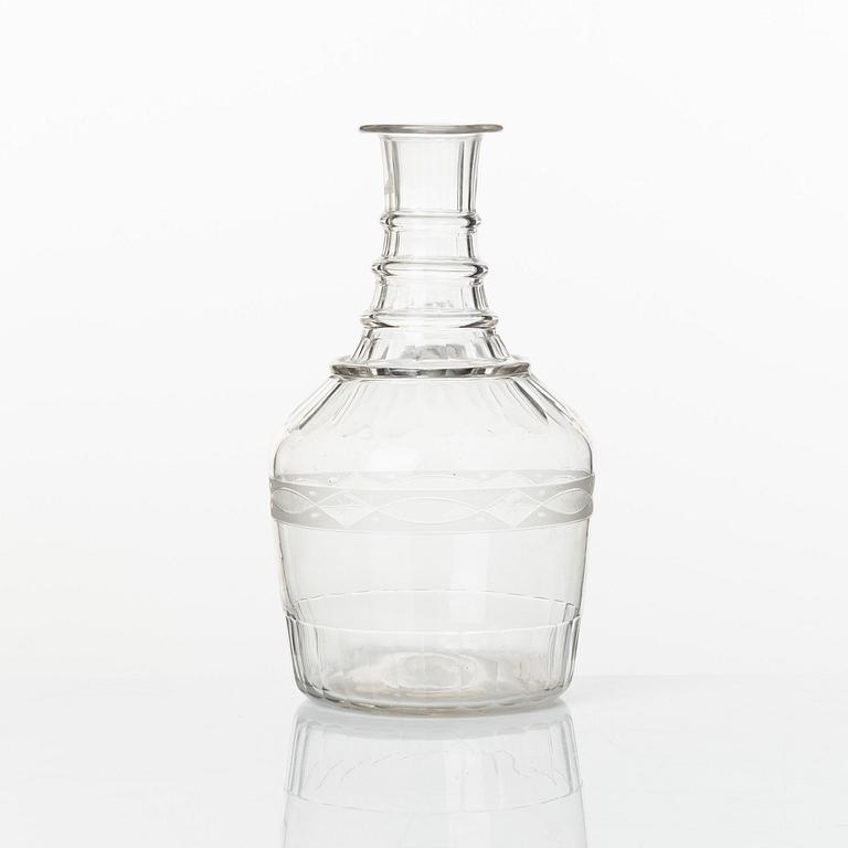 Karaff med 5 seltersglas, glas, Sverige ca 1850.