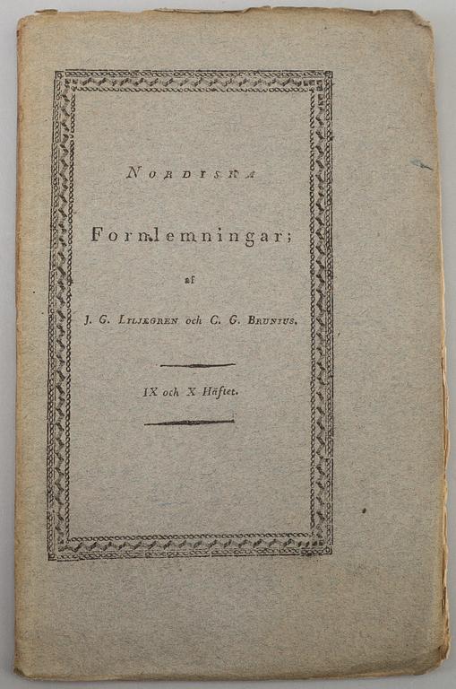 A book, J. G. Liljegren / C. G. Brunius: Nordiska fornlemningar. 1-2.