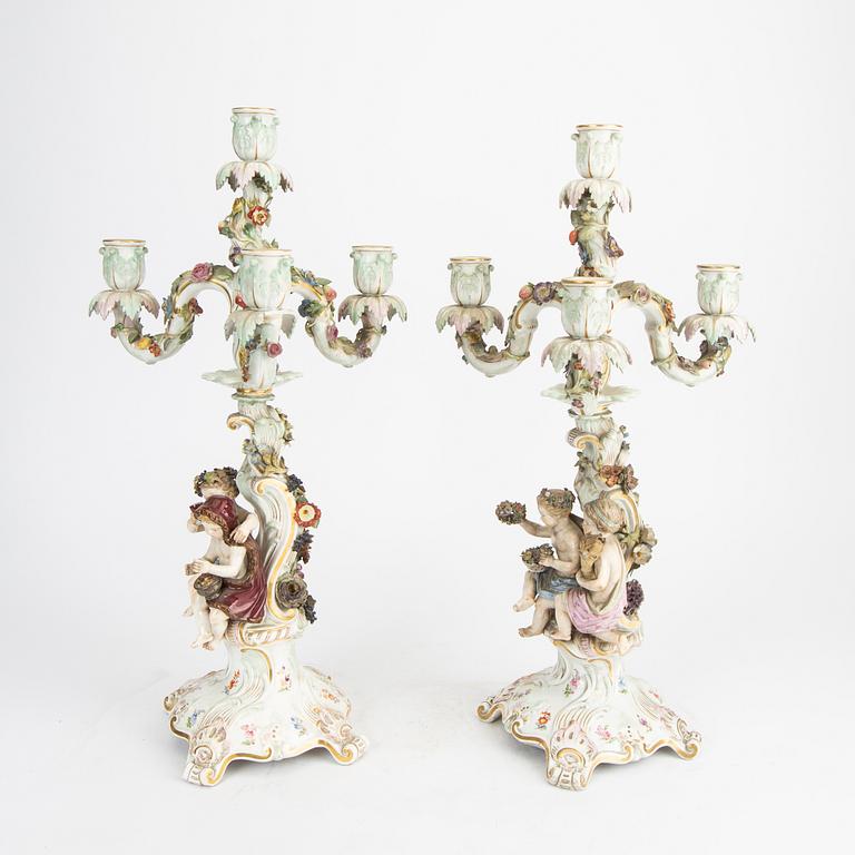 A pair of Meissen porcelain Candelabras early 1900s.