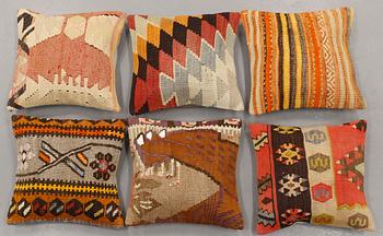 Six kilim cushions, Ca 40 x 40 cm.