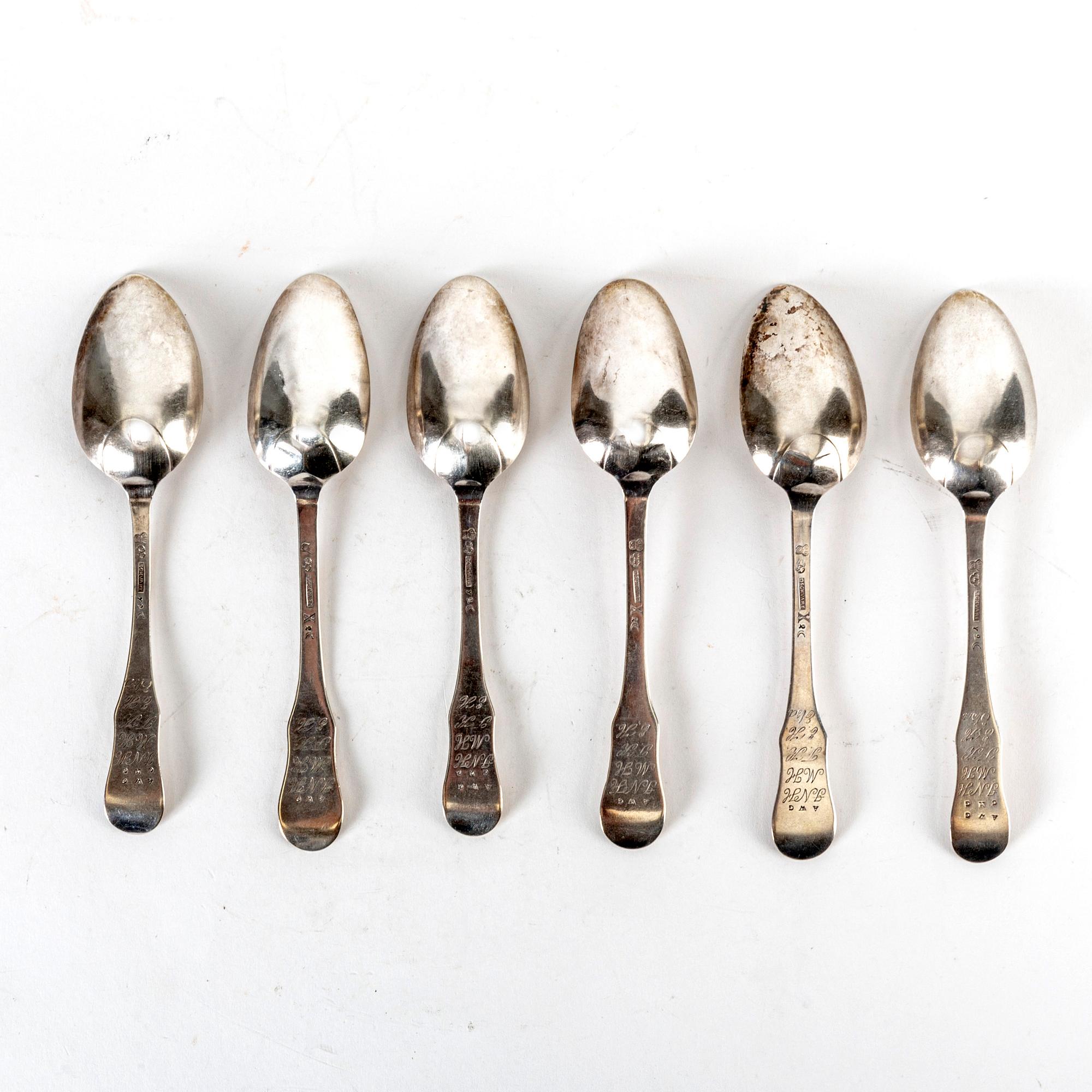 A Swedish set of six 19th century silver spoons mark of Daniel Schwart Karlskrona eraly 1800s.