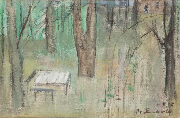 Kalle Eskola, oil on canvas laid on panel, signed and dated -57.