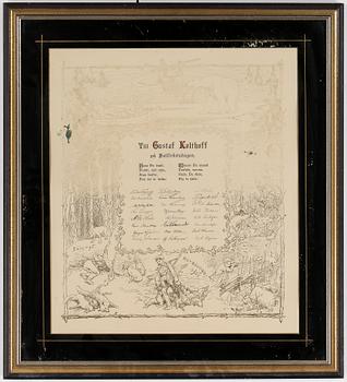 Bruno Liljefors · BRUNO LILJEFORS, gratulationstavla, tusch, signerad o daterad 1895.