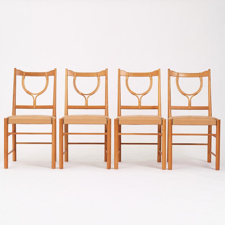 Josef Frank, a set of four cherry wood chairs, Svenskt Tenn, Sweden 1950s-1960s, model 2238.