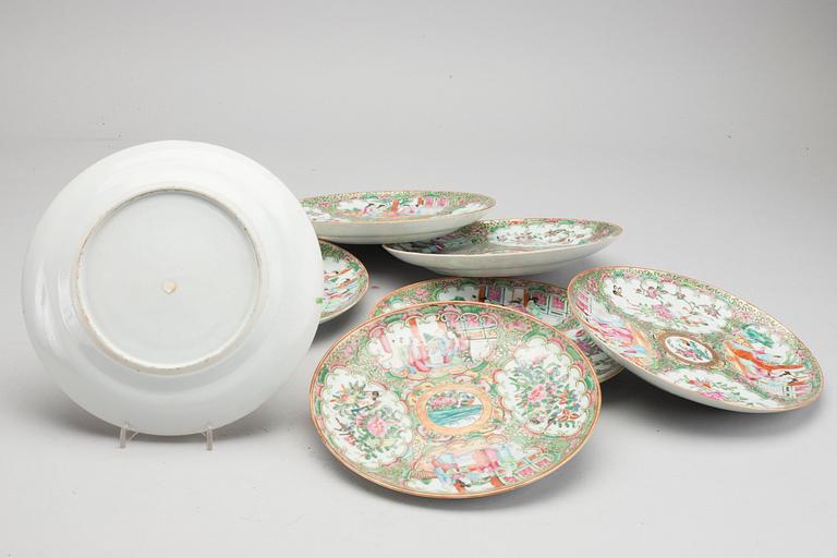 A set of seven Chinese Kanton porcelain plates.