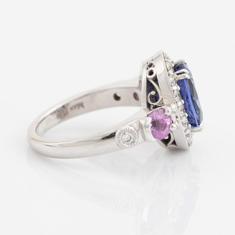 Tanzanite, pink sapphire      brilliant cut diamond ring.