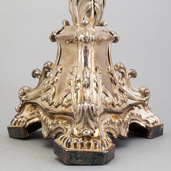 A pair of Neo-Rococo silver candelabra by Gustaf Möllenborg, Stockholm, 1845. Total weight ca 5920 grams.