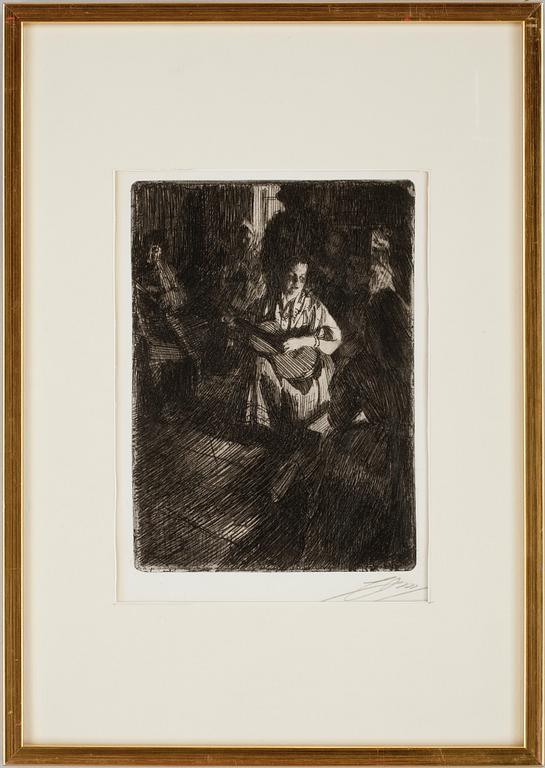 ANDERS ZORN, etsning,"Musik i stugan", sign.