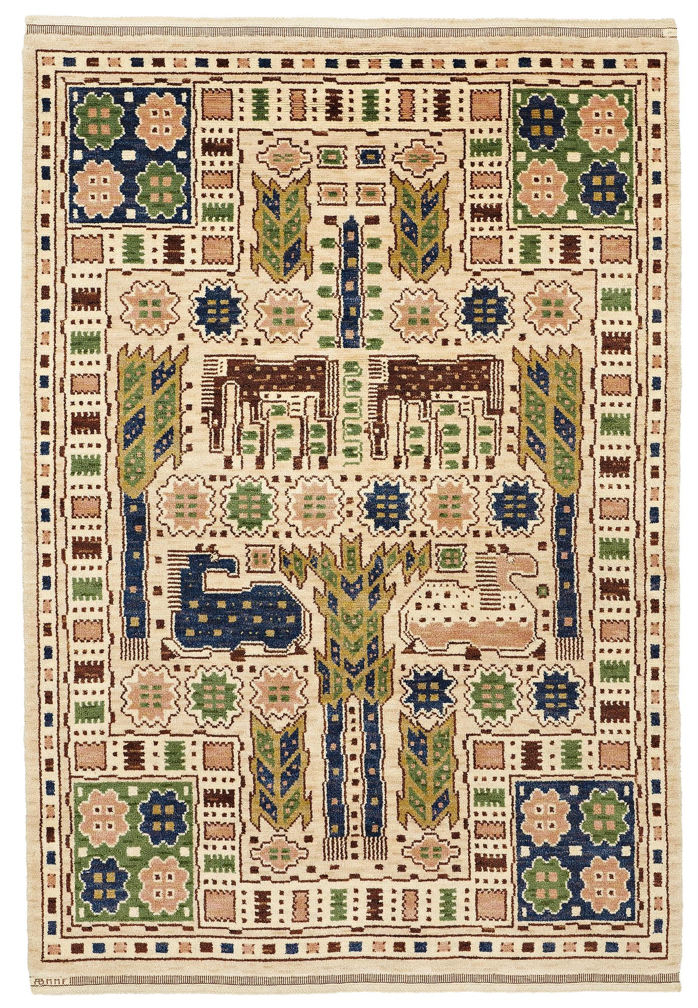 Märta Måås-Fjetterström, A CARPET, "Hästhagen", knotted pile, ca 246 x 165 cm, signed AB MMF.