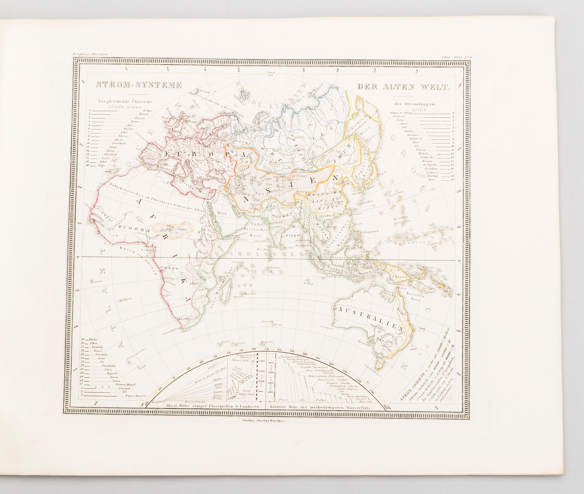 "Physikalischer schul-atlas by Dr Heinrich Berghaus. Utgiven verlag Justus Perthes 1850.
