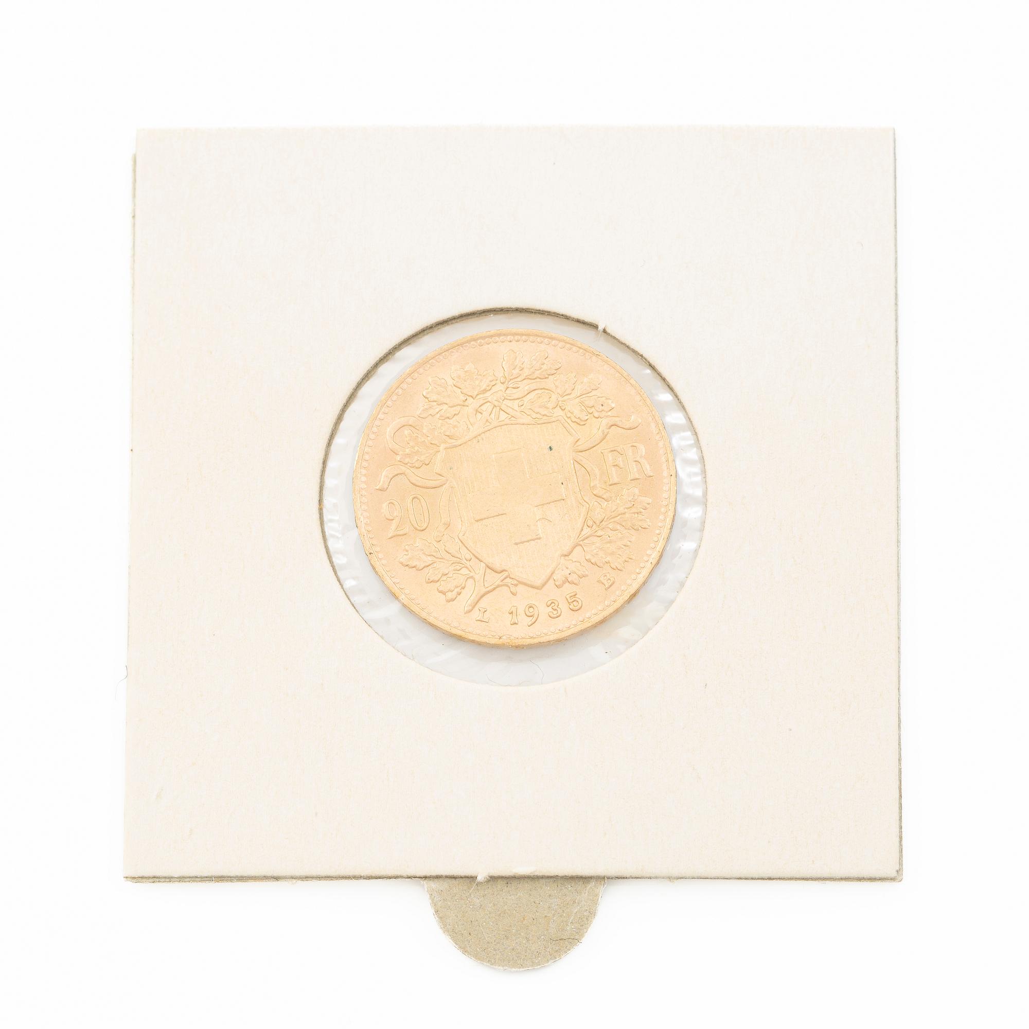 Gold coin, Switzerland, 20 Franc, 1935,