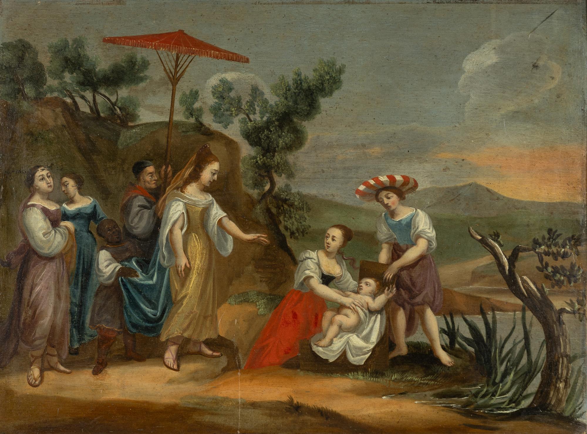 Jacob Jacobsz de Wet, his circle, Pharaoh's daughter finds Moses in the reeds.