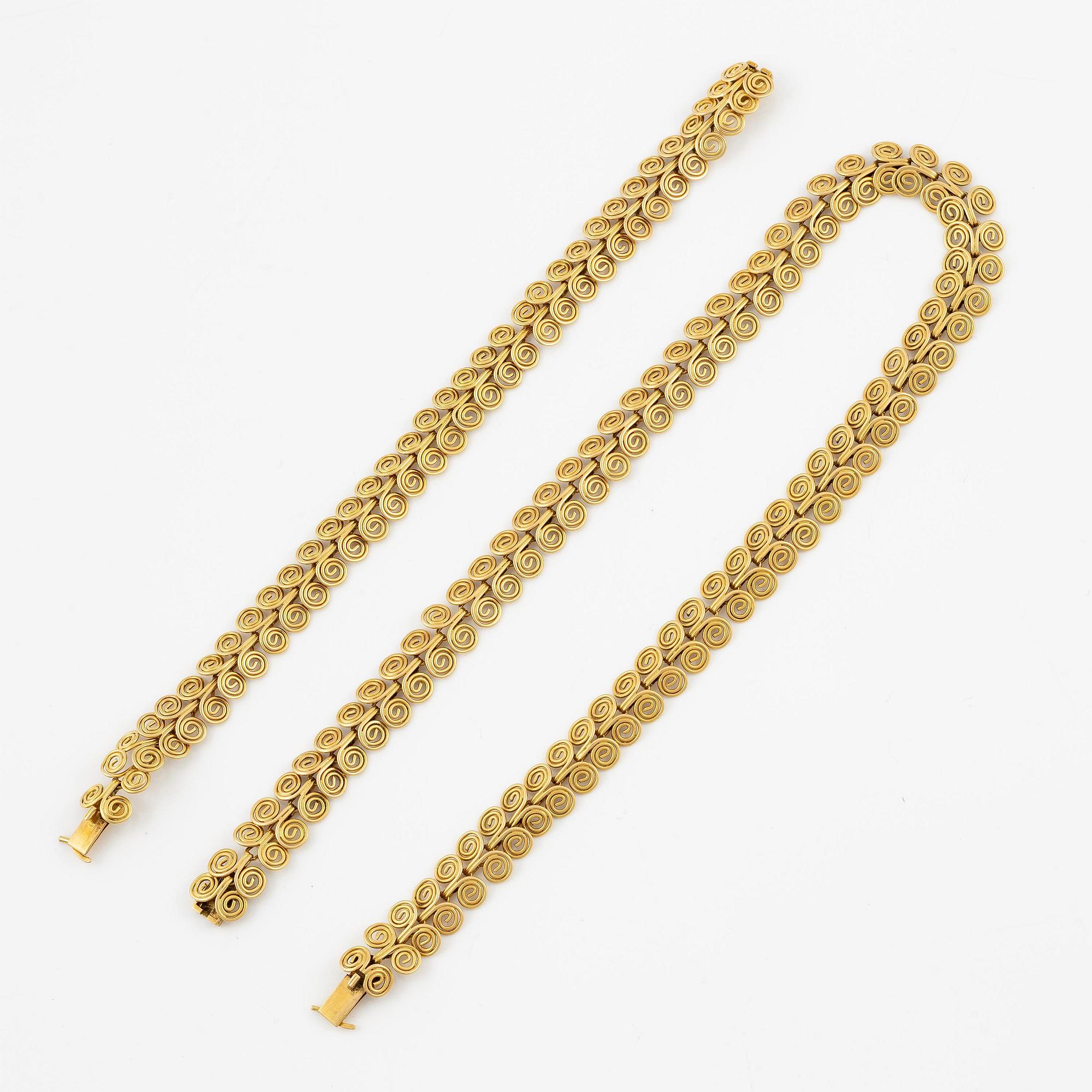 Necklace and bracelet, Carlman, 18K gold.