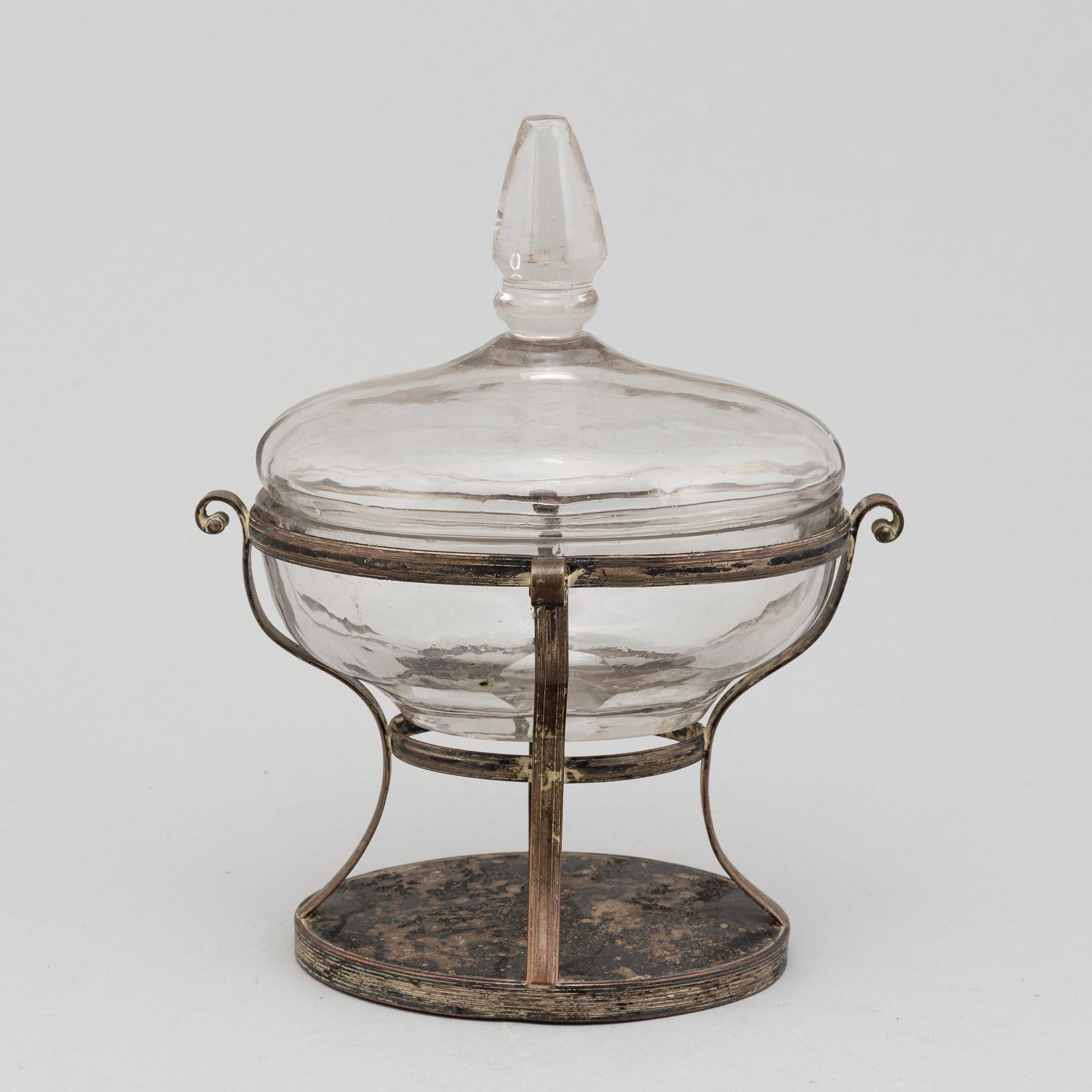 A 19th century glass and silver plated bonboniere.