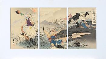 OGATA GEKKO, triptyk, träsnitt, Japan. 1800-tal.