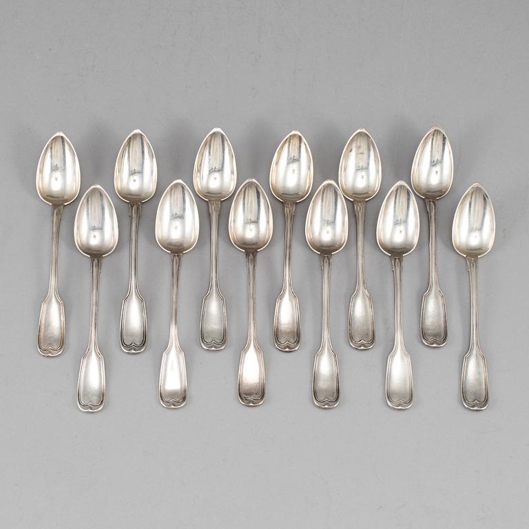 A set of 12 Russian silver tea-spoons, mark of Carl Boianowsky, St. Ptersburg 1860.