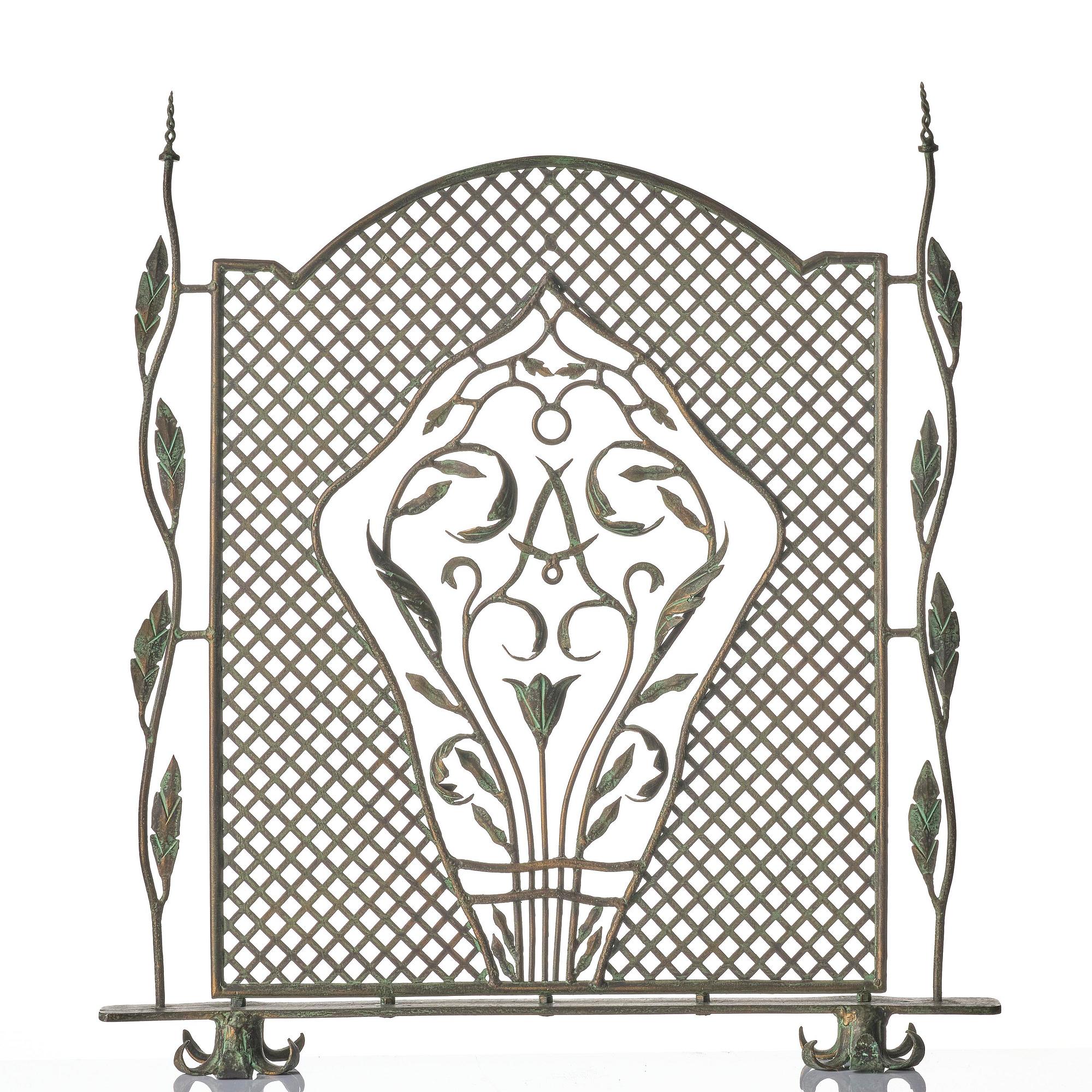 Antti Hakkarainen, attributed to, a fire screen, Taidetakomo Antti Hakkarainen, patinated metal, Finland probably 1920s.