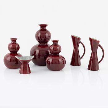 Carl-Harry Stålhane, two 'california' vases and a candle holder, and three candle holders, unknown designer, Rörstrand.