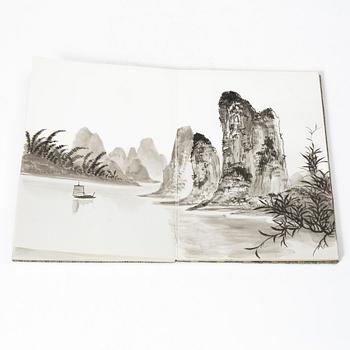 Album, med tuschmålningar, Kina, 1900-tal.