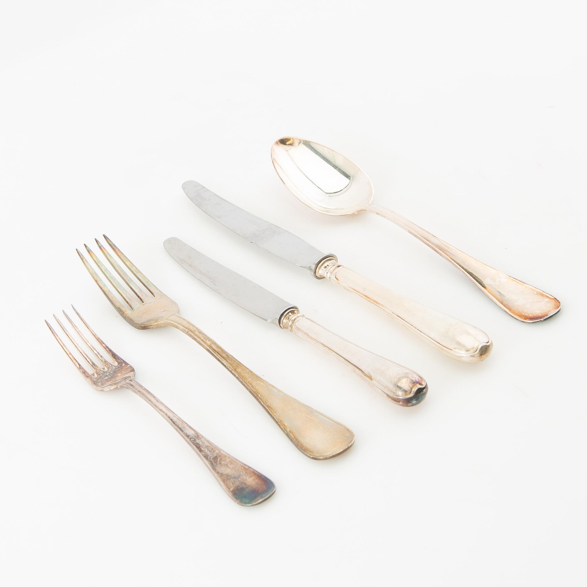 Cutlery set, 90 pieces, Old Swedish, silver and partly of low-grade silver, including GAB, Eskilstuna 1987.