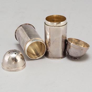 LOUISE CARLMAN, salt-, peppar- and sugarcellars, silver, Stockholm 1983.