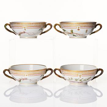 A set of 12 Royal Copenhagen 'Flora Danica' equelles with stands, Denmark, 20th Century.