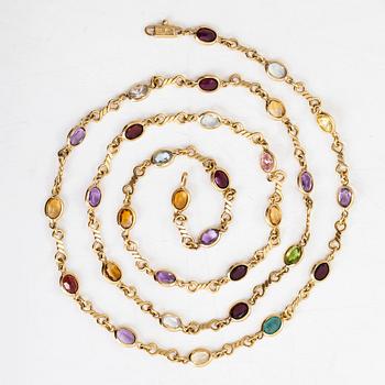 Necklace, 18K gold, with multi-coloured faceted stones.
