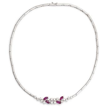 Bucherer, necklace, 18K white gold with brilliant-cut diamonds ca 1.60 ct in total and rubies.