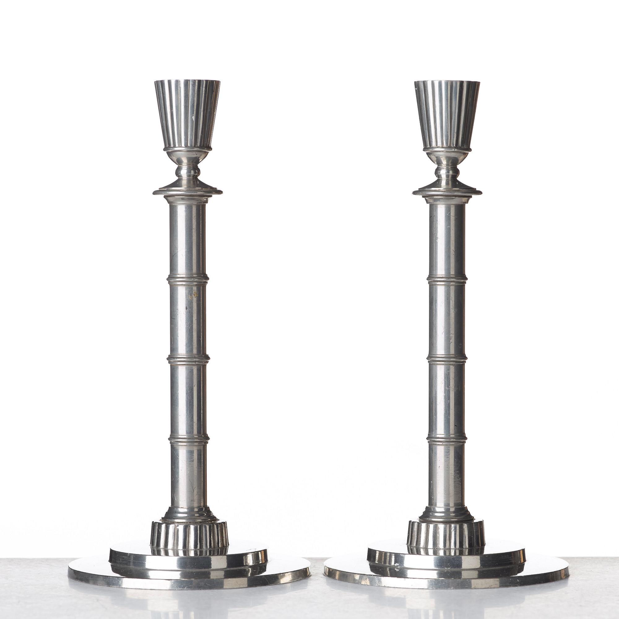 Erik Fleming, a pair of pewter candlesticks, Norrahammars tenn, Sweden 1930.