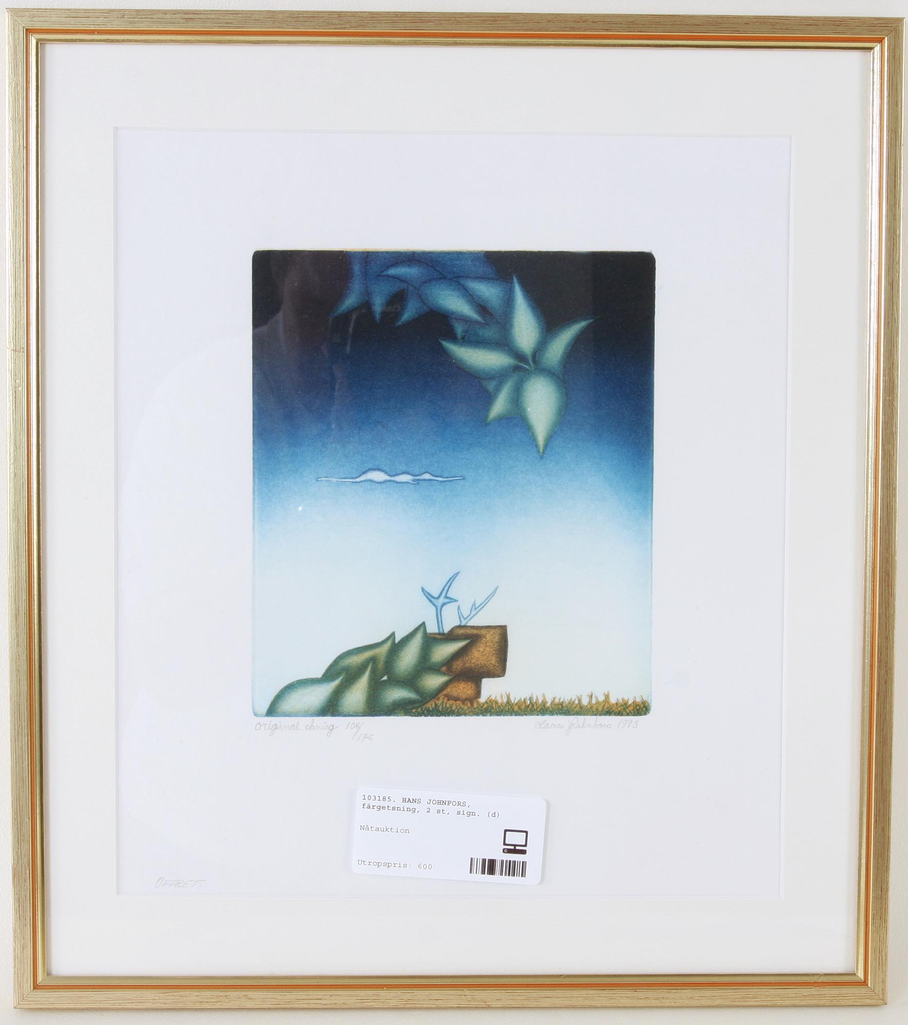 HANS JOHNFORS, färgetsning, 2 st, sign.
