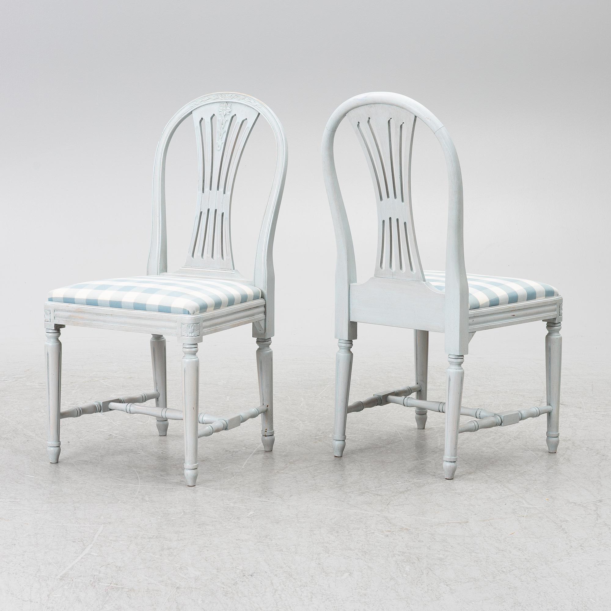 A Gustavian style seven-piece dining suite, mid-20th Century.