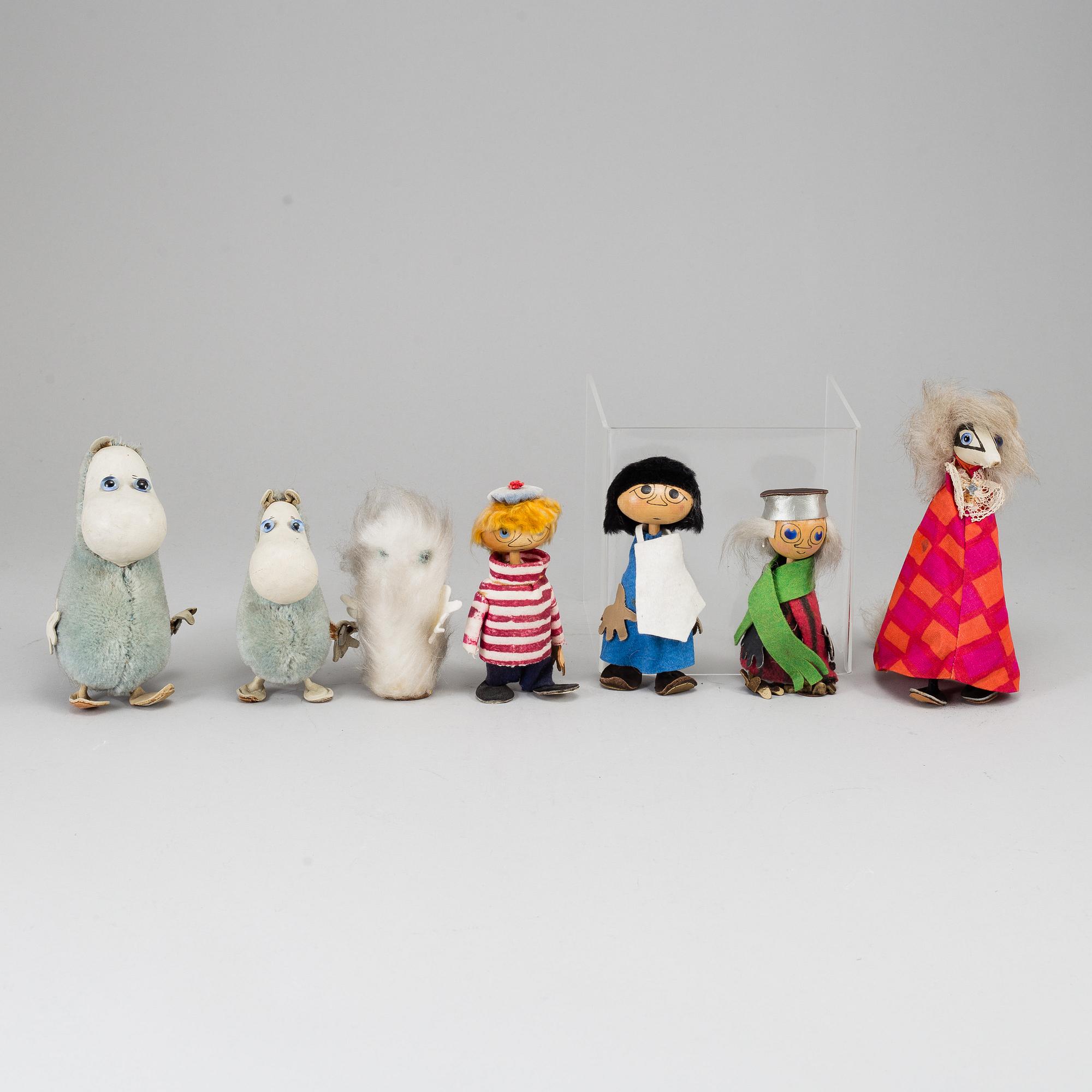 ATELIER FAUNI, muminfigurer, 7 st, Finland, 1950-60-tal.