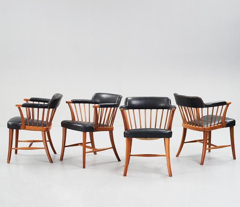 Josef Frank, a set of four mahogany "Captains chairs" model 789A, Firma Svenskt Tenn, 1950-60's.