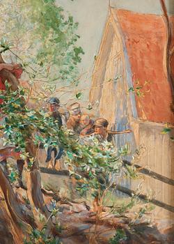 Carl Larsson, "På parkett" / "Parterre" / "Trädgård med lekande barn".