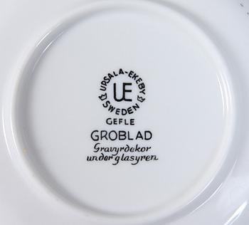 TEKOPPAR MED FAT, 6 st, porslin, "Groblad", Upsala-Ekeby, 1960-tal.