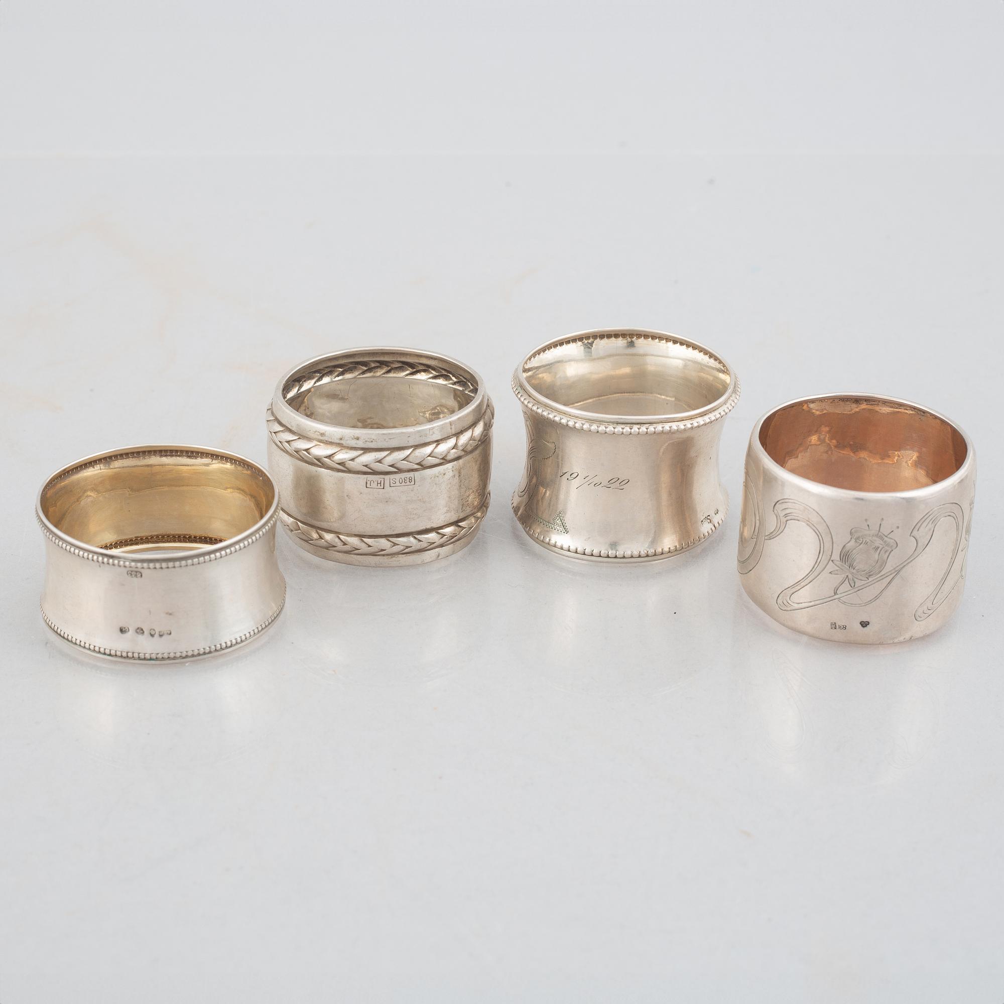 Napkin rings, 7 pcs, silver, and 3 pcs of nickel silver.